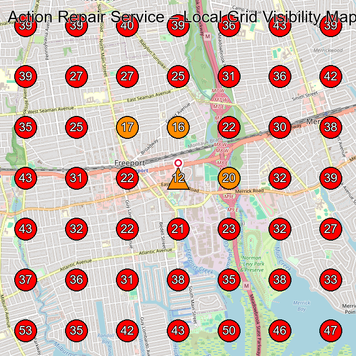 Action Repair Service GeoGrid visibility map for Small Appliance Repair Service in Elmont